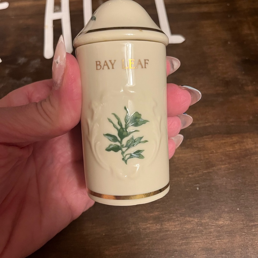 Lenox Cream and Green Bay Leaf Spice Jar
